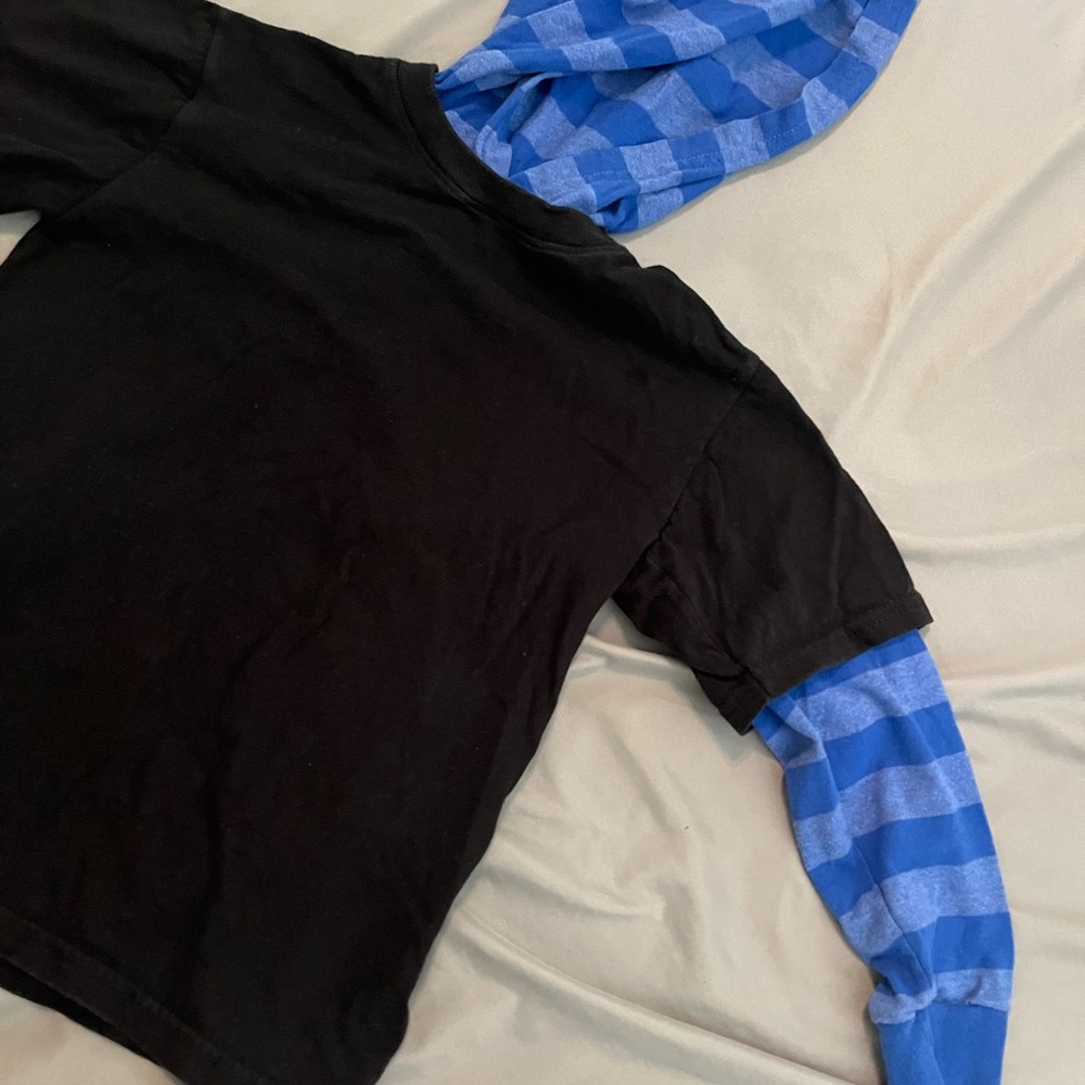 Kids Black and Blue Striped Hoodie Shirt
